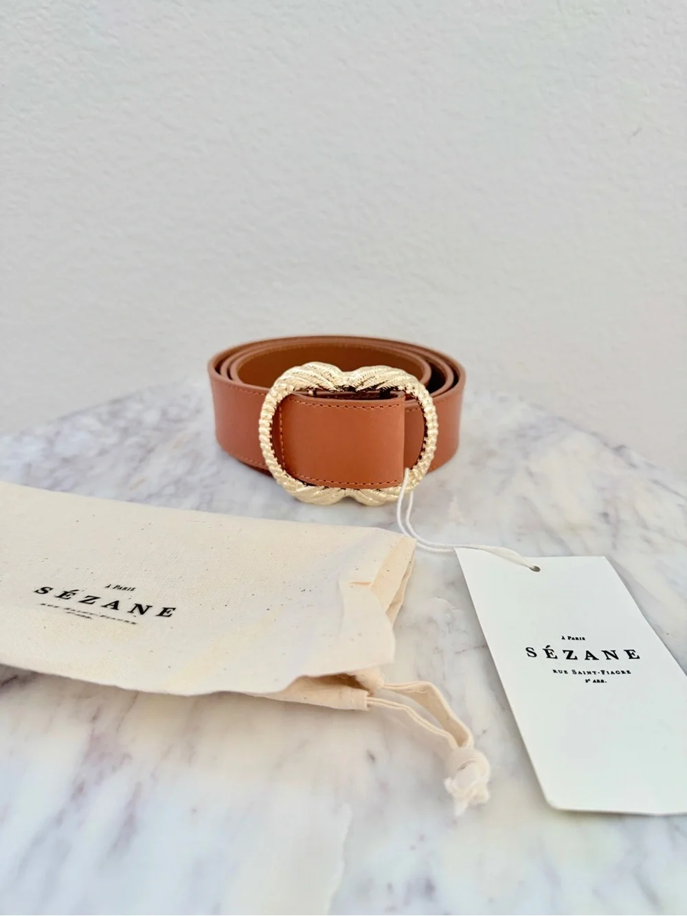 🌟 Sézane Artemis Waist Belt Natural Heritage Caramel Brown Leather 100